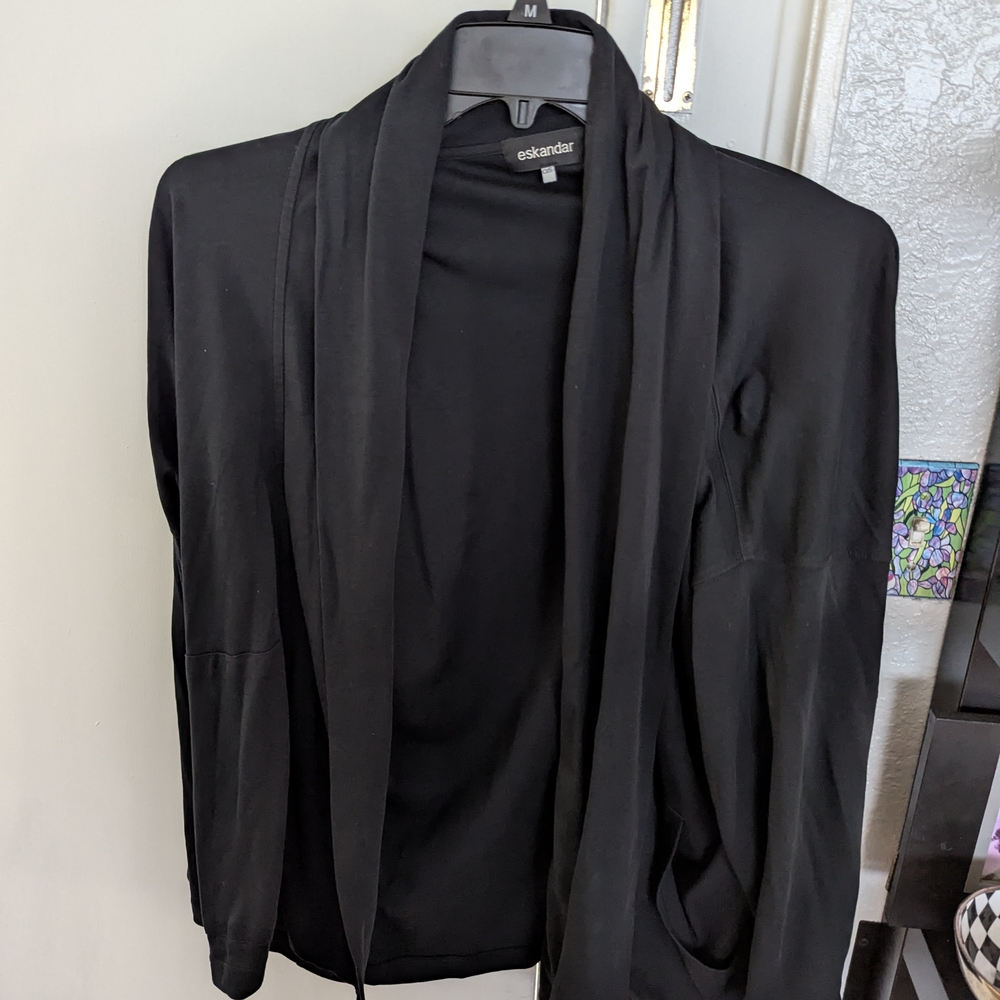 eskandar Black Draped Open-Front Blazer
